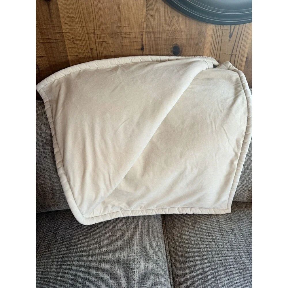 Pottery Barn Faux Fur Throw Blanket Cream Plush Soft 50x60 Cozy Home